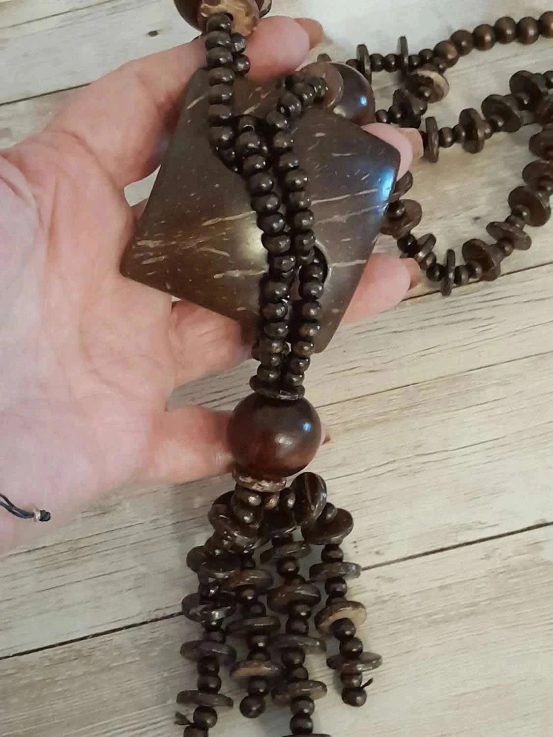 Dark Brown Bohemian Style Wooden Necklace – photo 5
